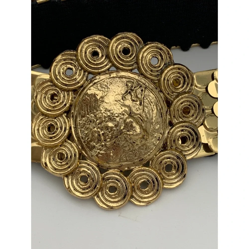 Vintage Gold‎ Tone Metal Scale Belt Medallion Buckle Statement Waist Cinch Belt